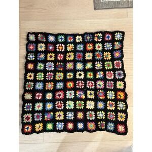 VTG Granny Square Afghan Lap Blanket Wool 29x29" Baby Wall Hanging Table Topper